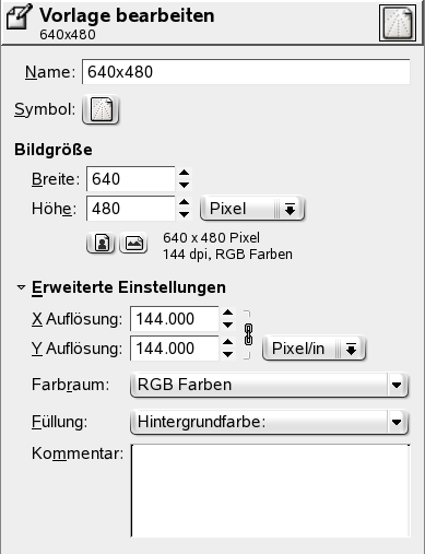 Ansicht der erweiterten Einstellungen